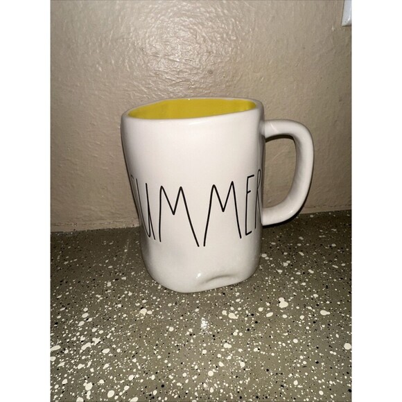 Rae Dunn Summer Mug White Yellow Interior Coffee Tea‎ Ceramic Farmhouse Decor - Picture 1 of 5